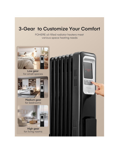 Calefactor de Radiador Eléctrico FOHERE 1500W con Termostato