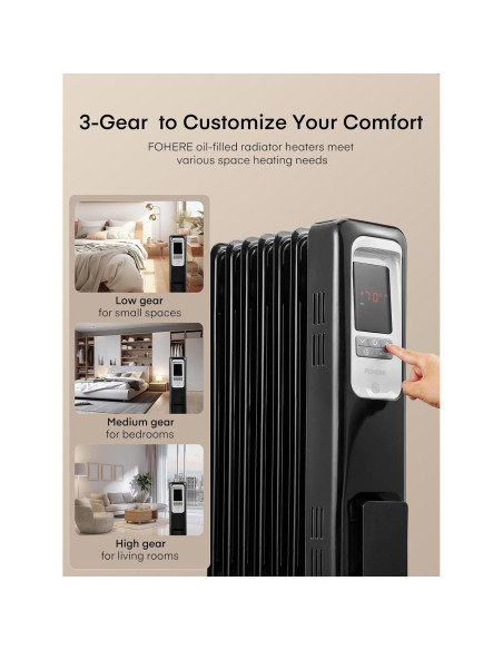 Calefactor de Radiador Eléctrico FOHERE 1500W con Termostato