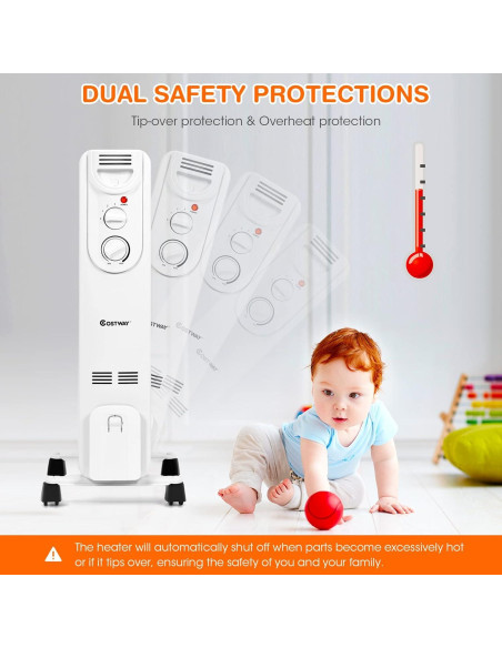 Calentador de Aceite Eléctrico COSTWAY 1500W Portátil con Termostato