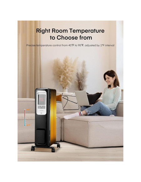 Calefactor de Radiador Eléctrico FOHERE 1500W con Termostato