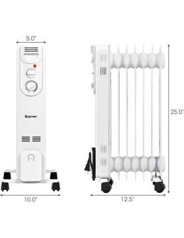 Calentador de Aceite Eléctrico COSTWAY 1500W Portátil con Termostato
