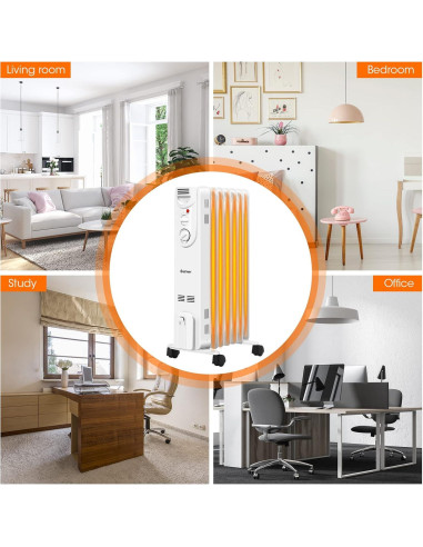 Calentador de Aceite Eléctrico COSTWAY 1500W Portátil con Termostato