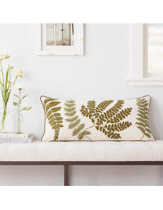Almohada Lumbar Algodón Creative Co-Op 81x36 cm Bordado Helechos 2