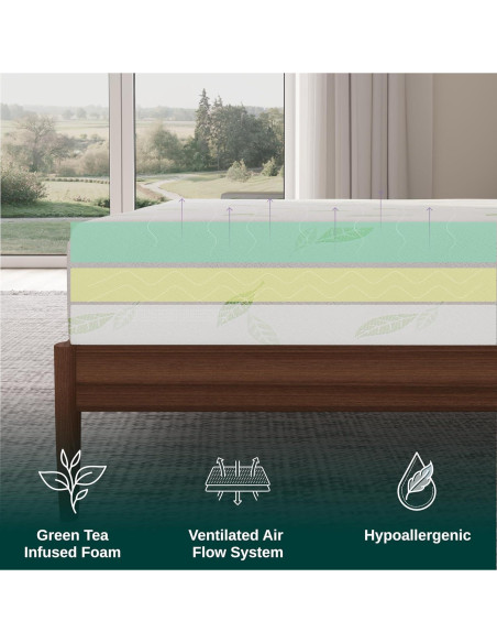 Colchón de Espuma Viscoelástica NapQueen 12" Completo Té Verde