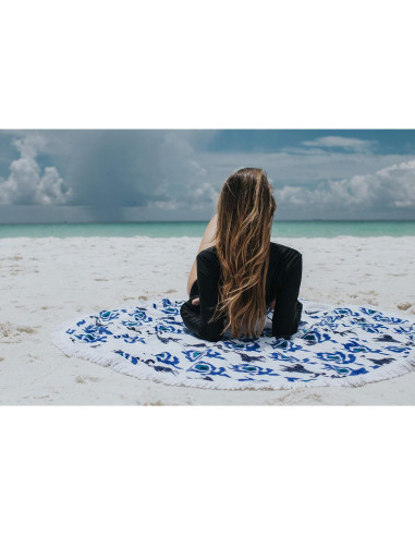 Toalla de Playa Redonda SwimZip 150 cm Algodón Azul