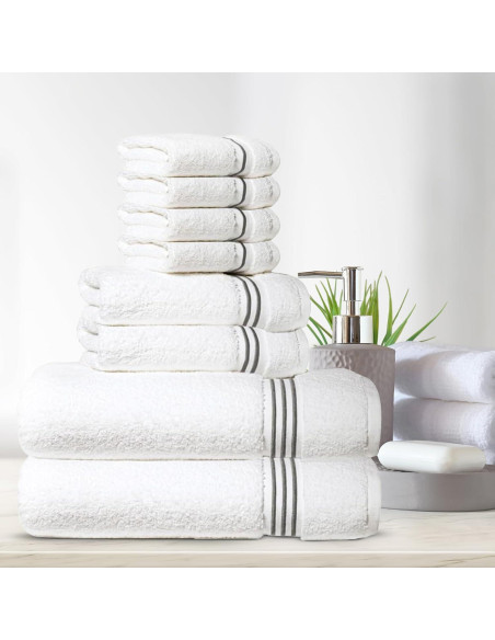 Juego de Toallas Premium Simpli-Magic 8 Piezas Algodón Gris