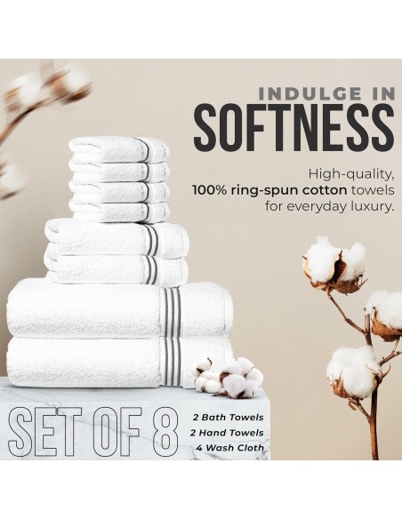 Juego de Toallas Premium Simpli-Magic 8 Piezas Algodón Gris
