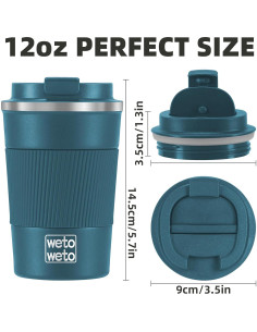 Vaso de Café Aislado WETOWETO 12oz Acero Inoxidable Azul 2