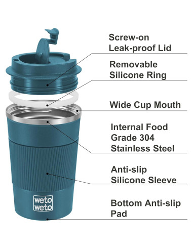Vaso de Café Aislado WETOWETO 12oz Acero Inoxidable Azul