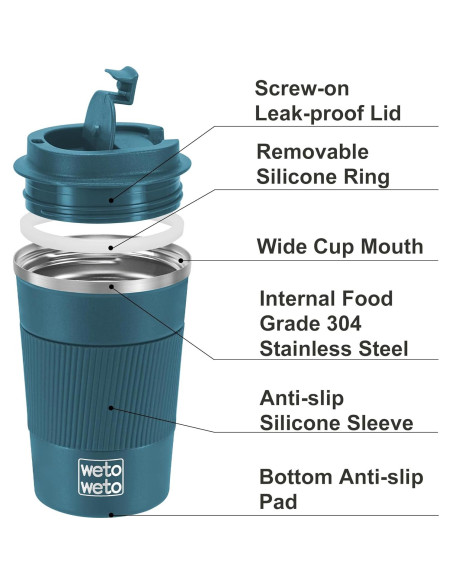 Vaso de Café Aislado WETOWETO 12oz Acero Inoxidable Azul