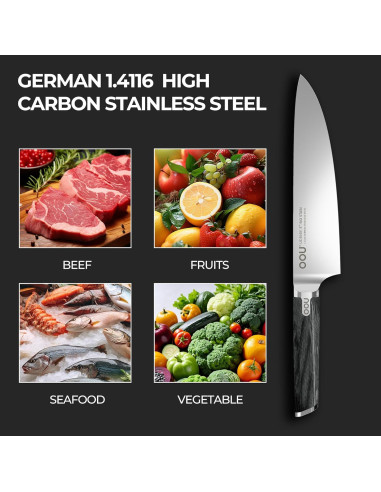 Cuchillo de Chef OOU 20.32 cm Acero Alemán 1.4116 Ultra Afilado