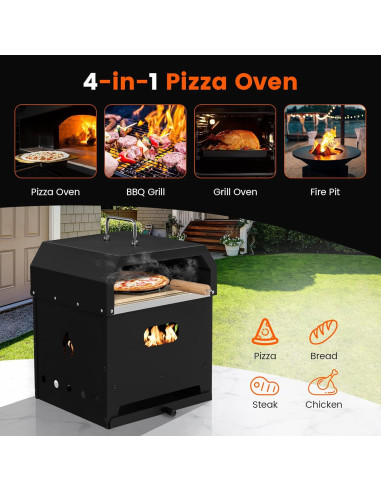 Horno de Pizza 4 en 1 ORALNER a Leña y Parrilla Portátil