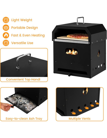 Horno de Pizza 4 en 1 ORALNER a Leña y Parrilla Portátil