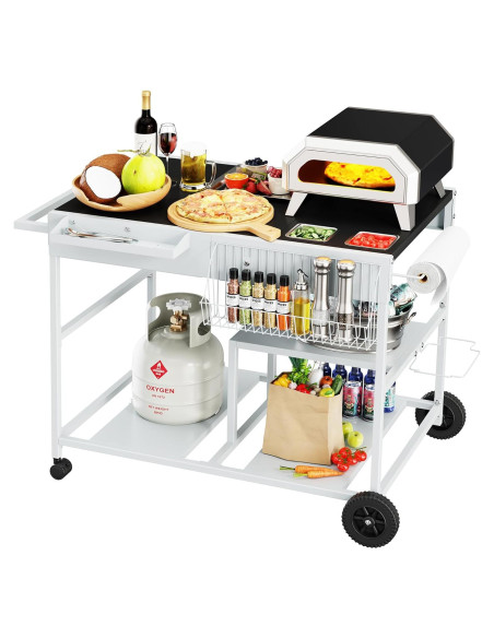 Mesa para Horno de Pizza JY QAQA con Estante y Toppings 62.5x95.7cm