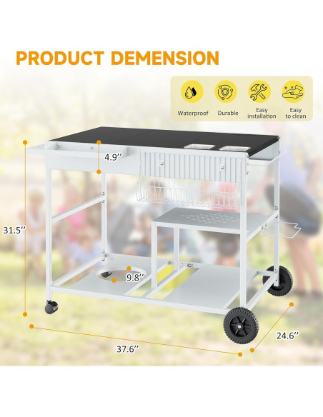Mesa para Horno de Pizza JY QAQA con Estante y Toppings 62.5x95.7cm