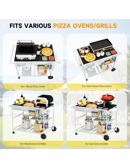 Mesa para Horno de Pizza JY QAQA con Estante y Toppings 62.5x95.7cm