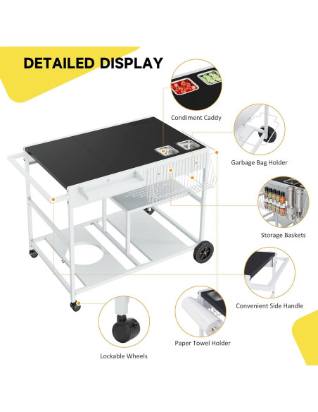 Mesa para Horno de Pizza JY QAQA con Estante y Toppings 62.5x95.7cm