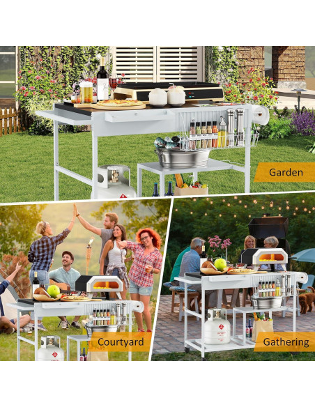 Mesa para Horno de Pizza JY QAQA con Estante y Toppings 62.5x95.7cm