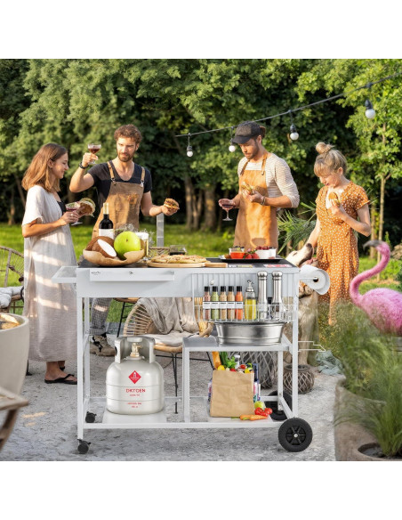 Mesa para Horno de Pizza JY QAQA con Estante y Toppings 62.5x95.7cm