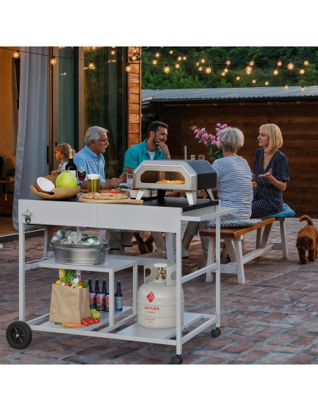 Mesa para Horno de Pizza JY QAQA con Estante y Toppings 62.5x95.7cm