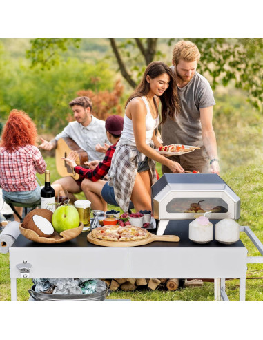 Mesa para Horno de Pizza JY QAQA con Estante y Toppings 62.5x95.7cm