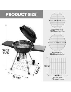 Parrilla de Carbón Ciokea 22" Portátil con Mesa y Cubierta 2