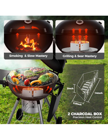 Parrilla de Carbón Ciokea 22" Portátil con Mesa y Cubierta