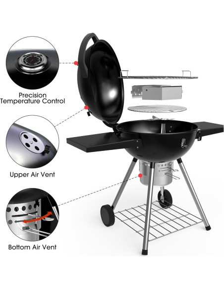 Parrilla de Carbón Ciokea 22" Portátil con Mesa y Cubierta