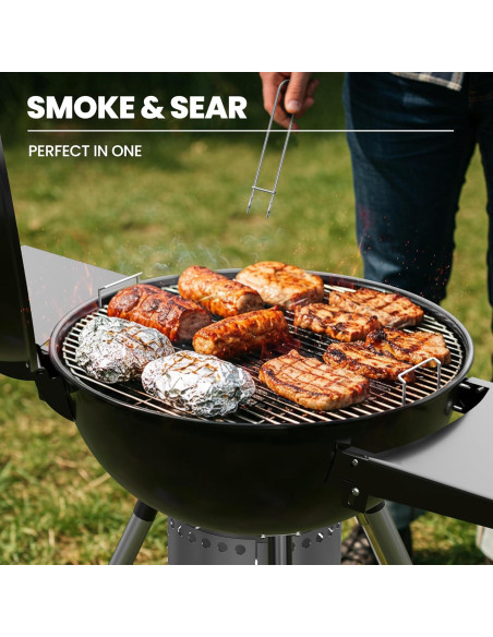 Parrilla de Carbón Ciokea 22" Portátil con Mesa y Cubierta