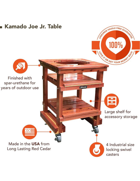 Mesa de Comedor JJGeorge para Kamado Joe Jr - Madera de Cedro