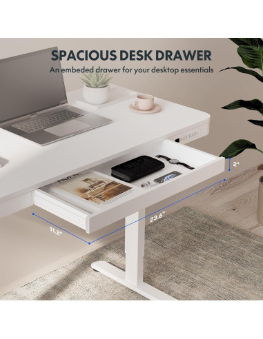 Escritorio de pie eléctrico FLEXISPOT ET-118W blanco con cajón