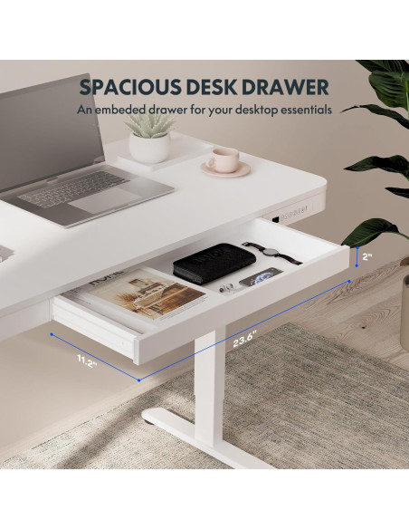 Escritorio de pie eléctrico FLEXISPOT ET-118W blanco con cajón