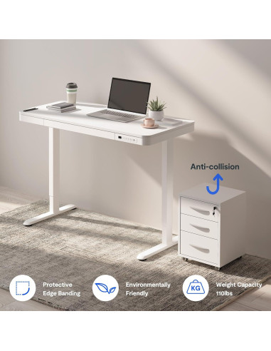 Escritorio de pie eléctrico FLEXISPOT ET-118W blanco con cajón
