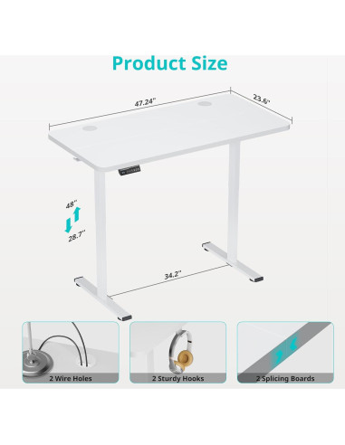 Escritorio de pie eléctrico Simple Deluxe 61x122 cm blanco