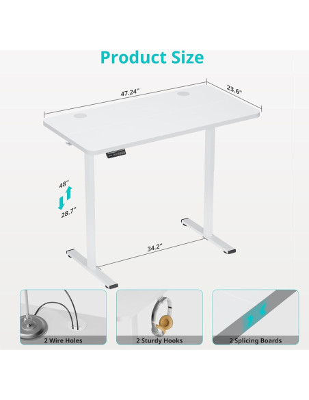 Escritorio de pie eléctrico Simple Deluxe 61x122 cm blanco