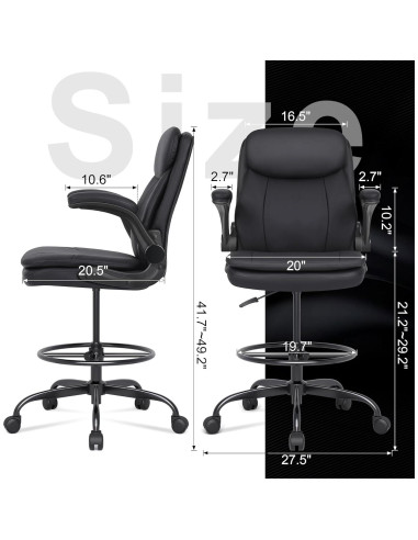 Silla de Dibujo Misolant Alta Ajustable de Cuero Negro