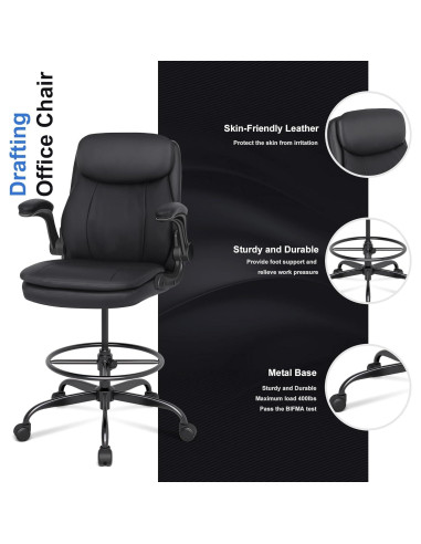 Silla de Dibujo Misolant Alta Ajustable de Cuero Negro