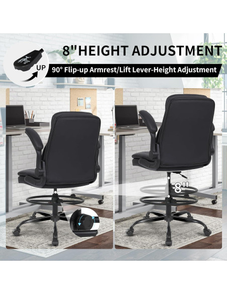 Silla de Dibujo Misolant Alta Ajustable de Cuero Negro