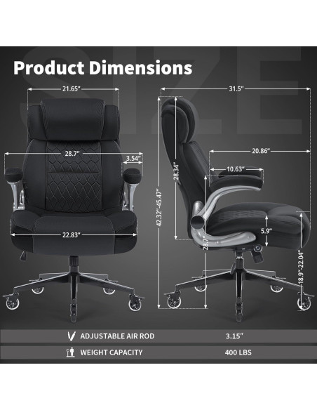 Silla de Oficina Ergonómica FanciSpot Alta 181kg Tela Negra