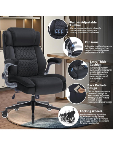 Silla de Oficina Ergonómica FanciSpot Alta 181kg Tela Negra