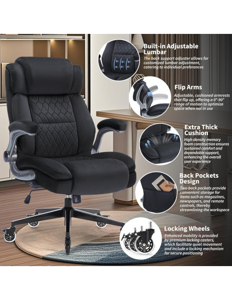 Silla de Oficina Ergonómica FanciSpot Alta 181kg Tela Negra
