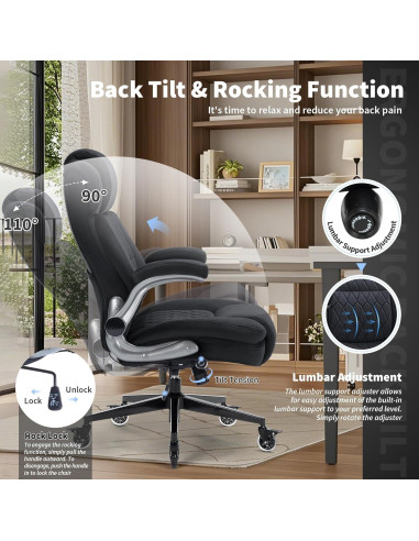 Silla de Oficina Ergonómica FanciSpot Alta 181kg Tela Negra