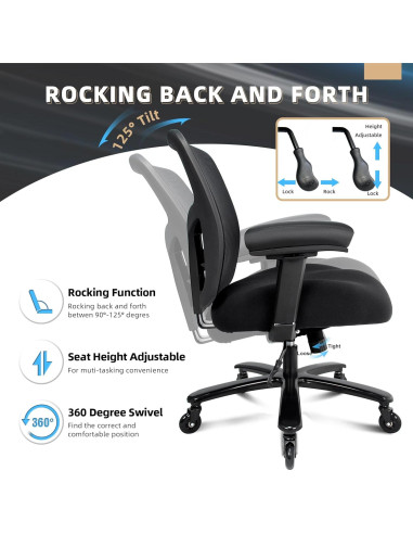 Silla de Oficina Ergonómica Coolka Negra 500lbs Ajustable