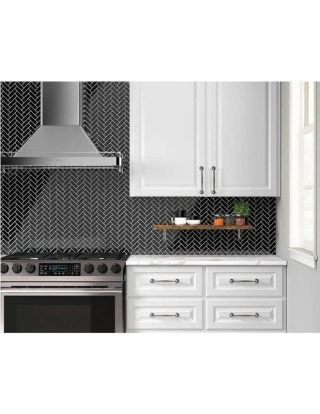 Mosaico de Porcelana Negra Tenedos Espiga Mate 31.5x27.4cm