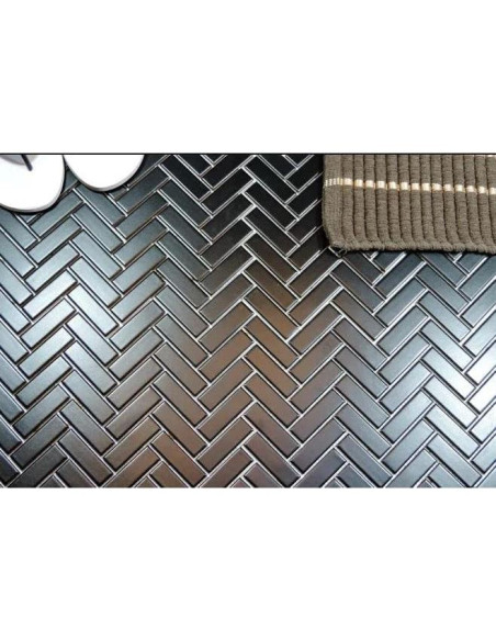 Mosaico de Porcelana Negra Tenedos Espiga Mate 31.5x27.4cm