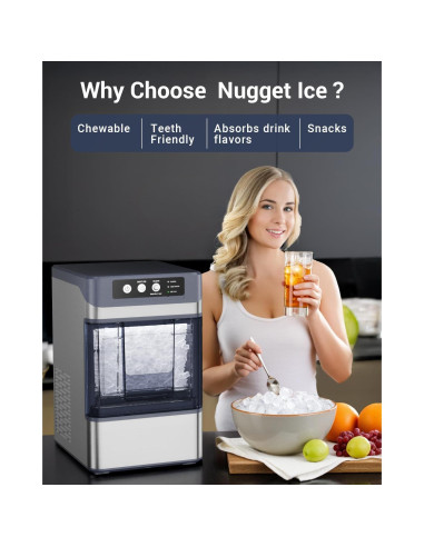 Fabricador de Hielo Nugget Yawhew 44 kg/día Autolimpiante