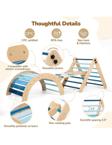Conjunto de Escalada Montessori Smilic 8 en 1 para Niños Azul