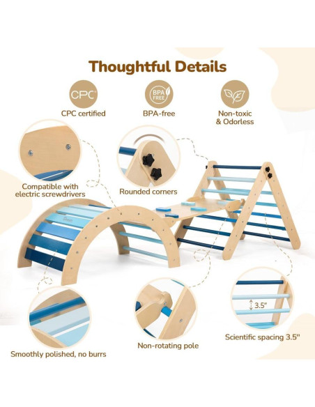 Conjunto de Escalada Montessori Smilic 8 en 1 para Niños Azul