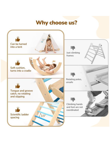 Conjunto de Escalada Montessori Smilic 8 en 1 para Niños Azul