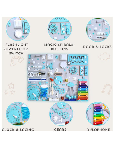 Tablero Sensorial Montessori Personalizado para Bebés 50x60cm